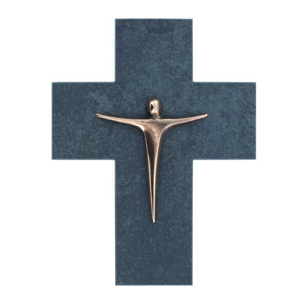 Kreuz aus Schiefer mit Bronzekorpus