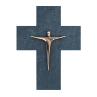 Kreuz aus Schiefer mit Bronzekorpus