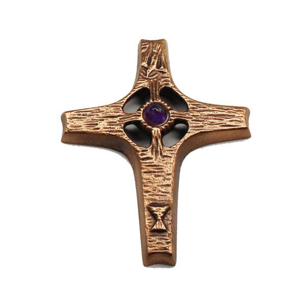 Bronzekreuz mit geschliffenem Amethyst