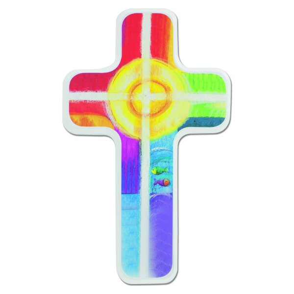 Kinder-Holzkreuz - Sonne,Regenbogen,Fische