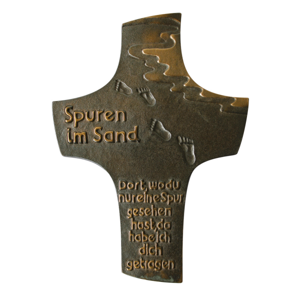 Wandkreuz Bronze - Spuren im Sand