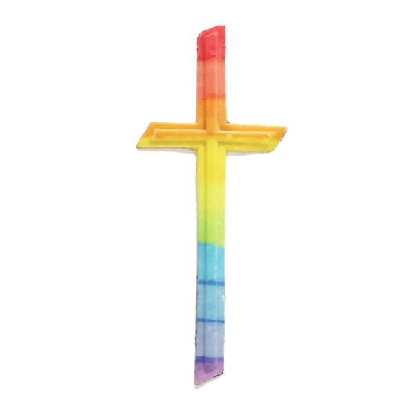 Wachsauflage Kreuz Regenbogenfarben 11,5 cm