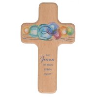 Kinderholzkreuz Mit Jesus ist mein Leben bunt