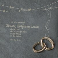 Schieferrelief - Glaube, Liebe, Hoffnung mit Ringen aus Bronze