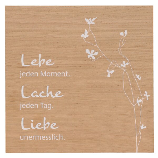 Holztafel aus Eiche - Lebe, Lache, Liebe.