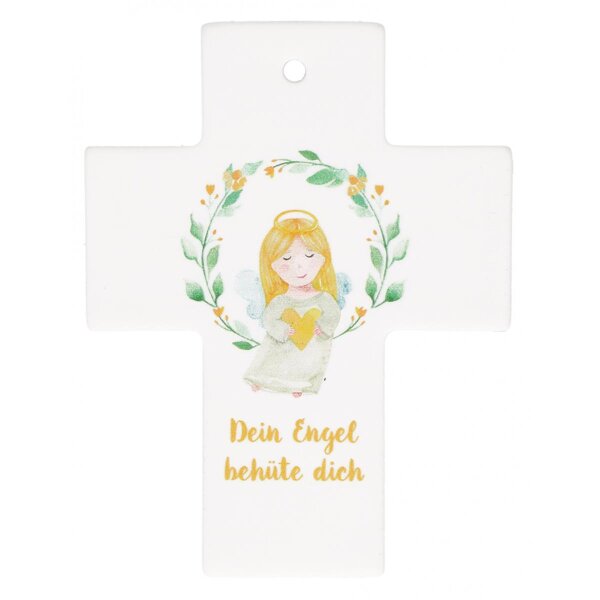 Kinderkreuz aus Porzellan - Engel